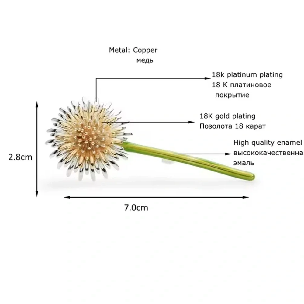 Dandelion Silver Gold Stem Brooch